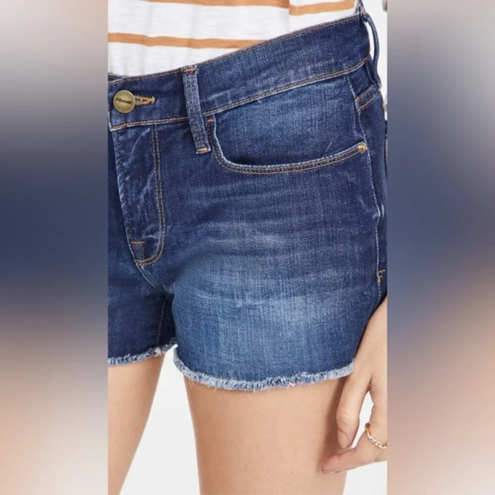 FRAME Jean Shorts Women's Size 24 Blue Denim Le Cutoff Shorts Stretch Frayed Hem